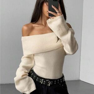 Off-Shoulder Cream Sweater